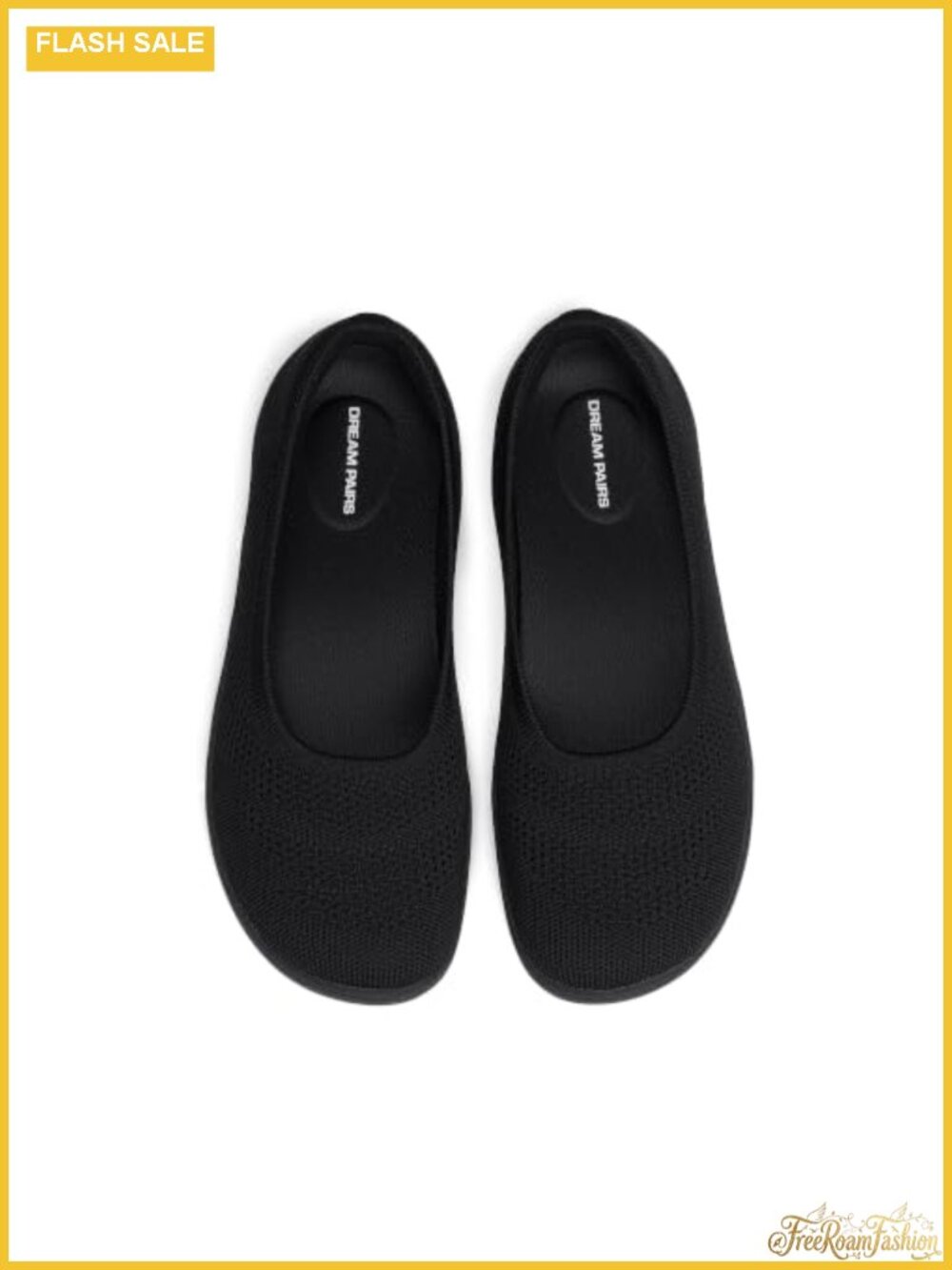 Womens Wide Toe Ballet Flats with Cushioned Insole Stretch Knit Machine Washable